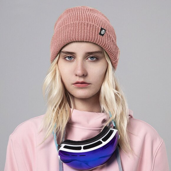 Men Women unisex Classic Ribbed Knit Beanie 2pcs-(White +Pink ) - Picture 2 of 3